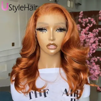 Ginger Orange Short Wig 13x4 Lace Front Sytnthetic Hair Glueless Short Wave Bob Wig for Women Natural Hairline Daily Use Wigs