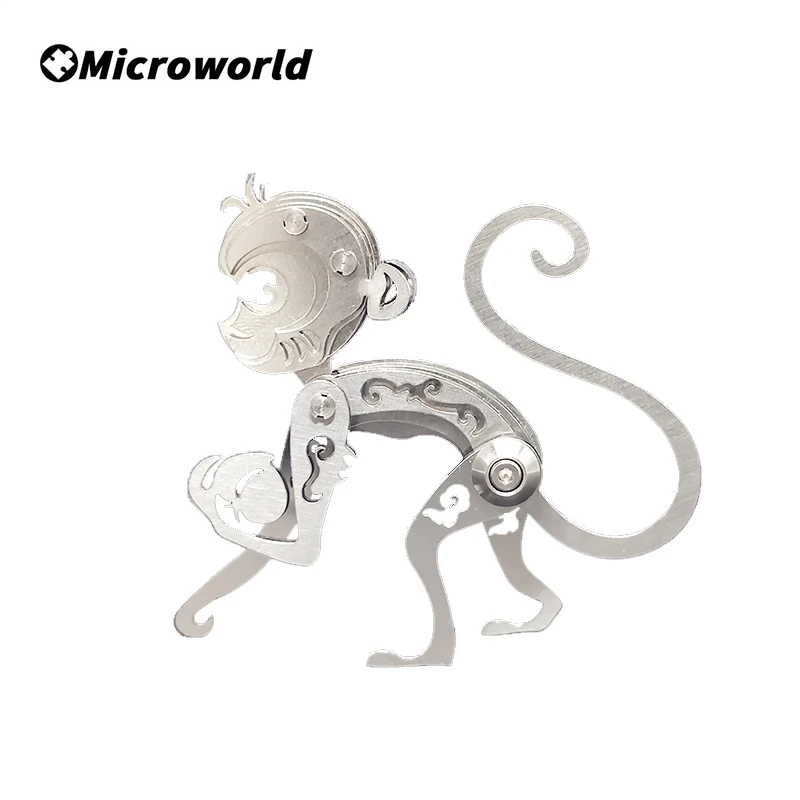 Microworld 3D Metal Puzzle Chinese Zodiac Monkey Model Jigsaw DIY Laser Cut Assemble Puzzles Toy Christmas Gift For Teen Kid monkey puzzle