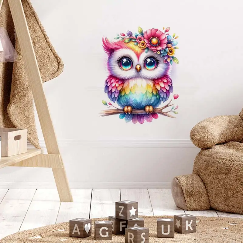 Pastel Watercolor Owl Wall Sticker Room Decor Bathroom Toilet Living Room Decor Cabinet Refrigerator Home Decals S174