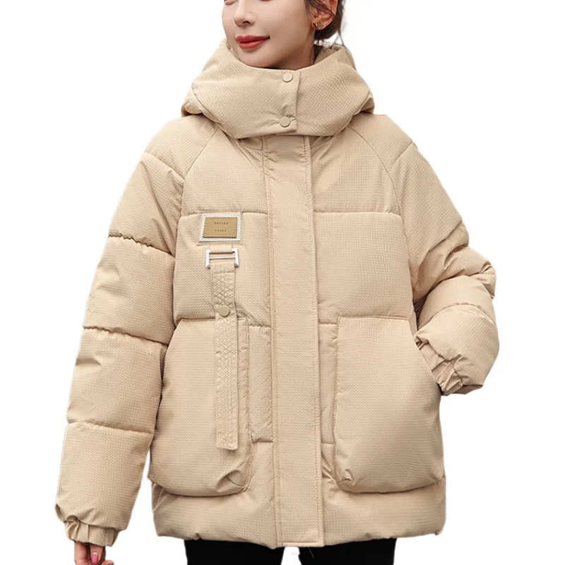 

Autumn Winter Coats Women Down Cotton Puffer Jacket Windproof Parka Hooded Thick Warm Cotton-padded Jacket Pocket Snow Clothes
