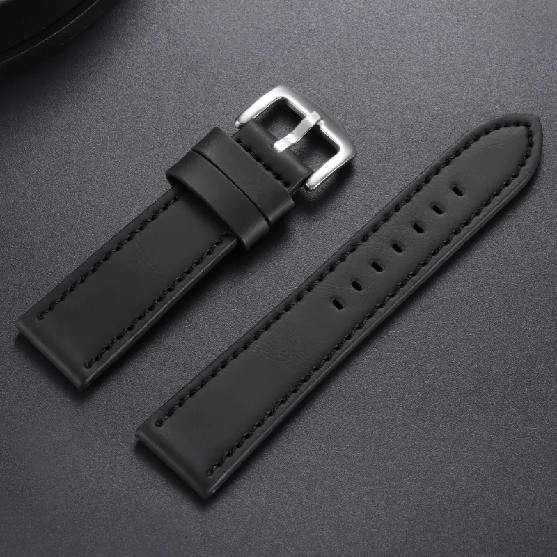 Premium Genuine Leather Watchband with Vintage Stitching – Universal Sport Strap
