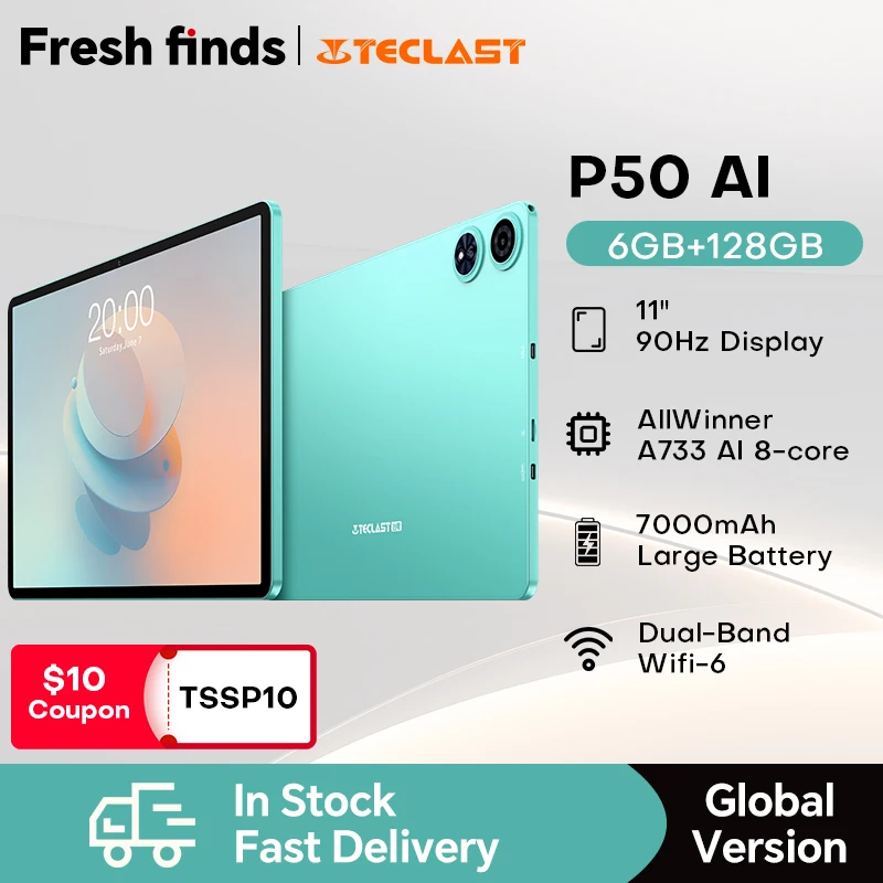 New】 Android 15 Teclast P50Ai Tablet 11 Inches 90Hz (6Gb+10Gb)Max