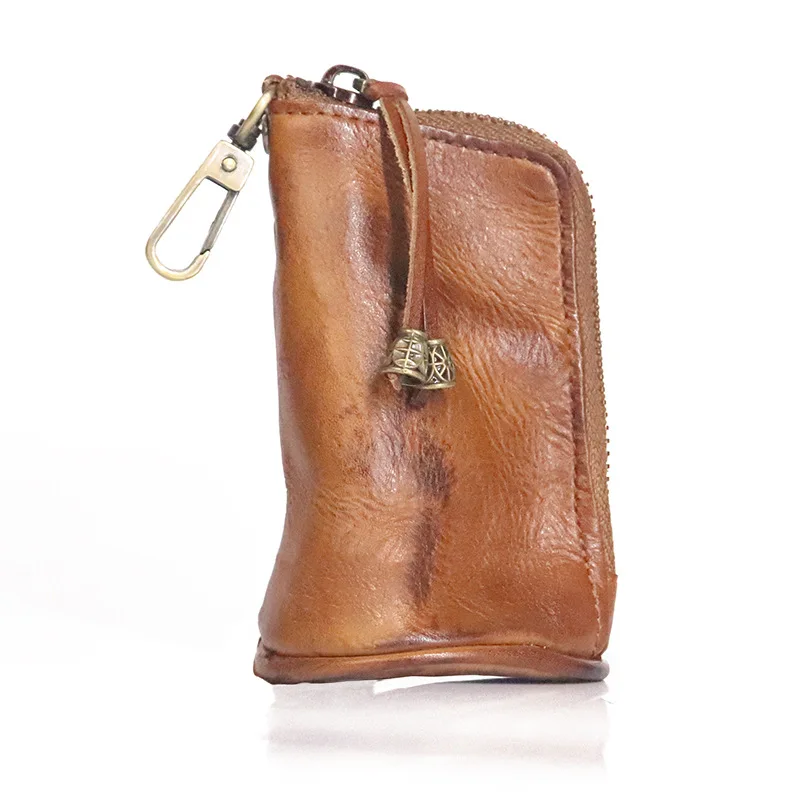 Vintage Handmade Leather Key Case Male Vegetable Tanned Leather Waist Padlock Key Case New Personalized Bucket Small Coin Purse