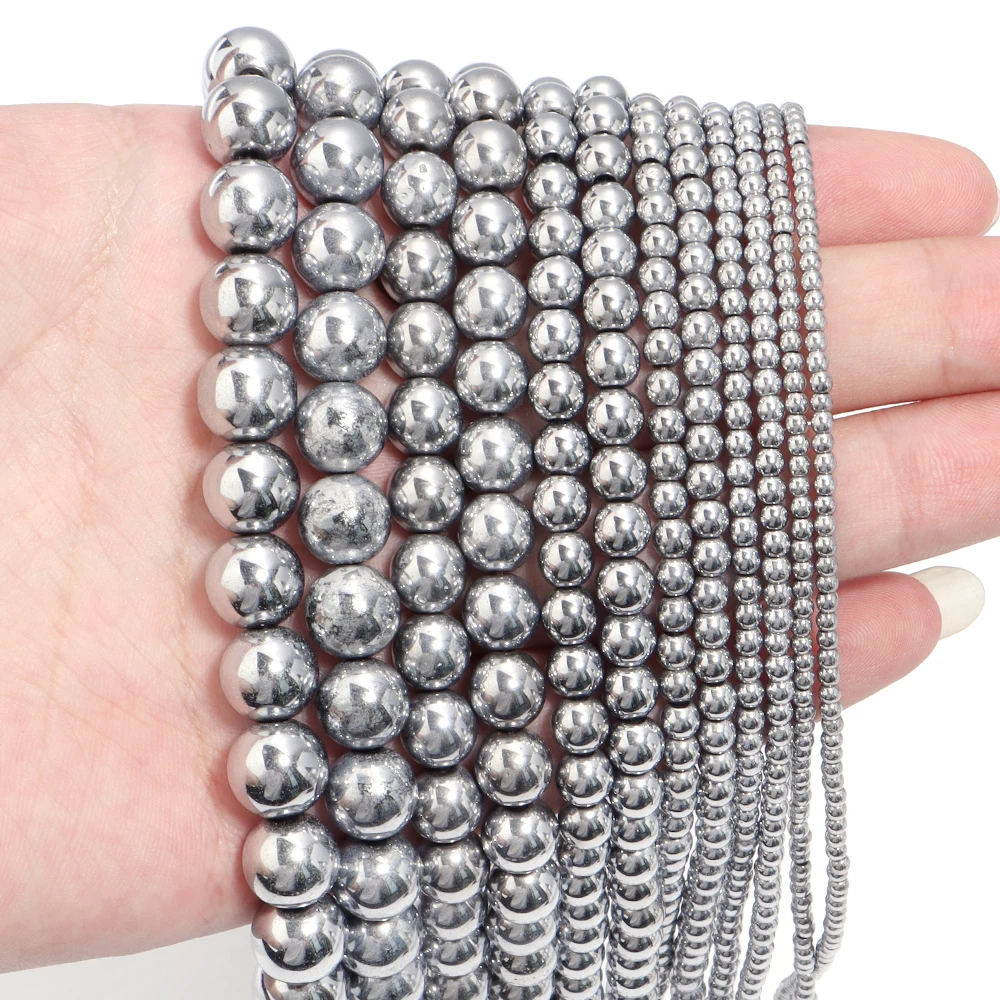 Elegant Silver and Gold Hematite Stone Beads for DIY Jewelry and Accessories - 15'' Strand, 2-10mm