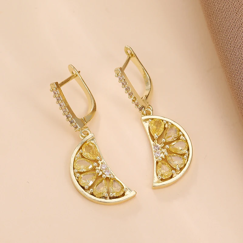 Micro-inlaid Jewelry Lemon Fruit Earrings Classic Personality Gorgeous Stainless Steel Earrings fruit earrings