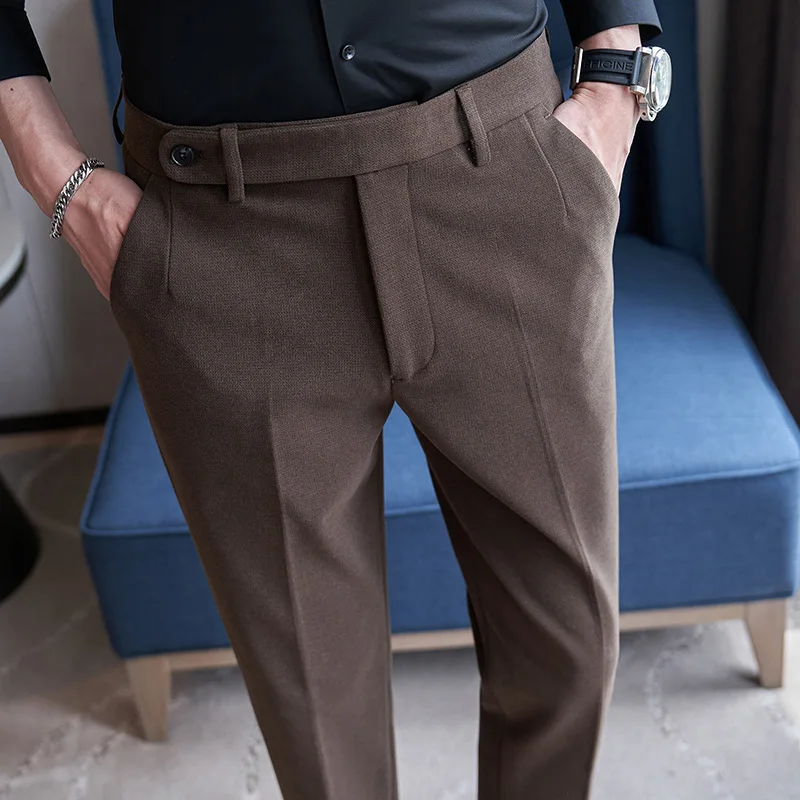 Autumn Winter Woolen Suit Pants for Men Solid Color Casual Business Trousers Slim Fit Office Social Wedding Party Suit Pant 2023