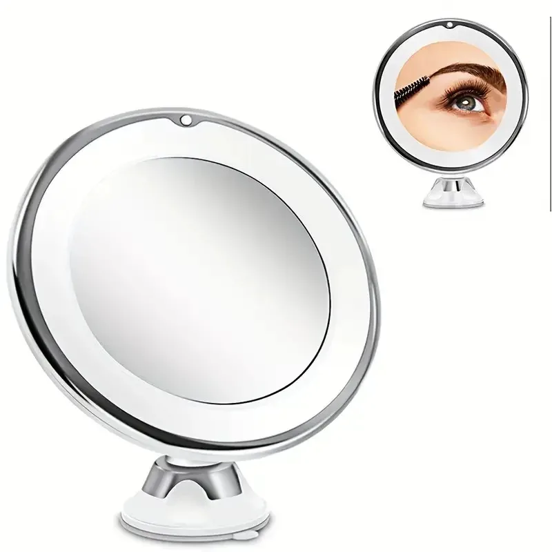 원형 LED 조명 화장 거울, 10배 확대 데스크탑 화장대 거울