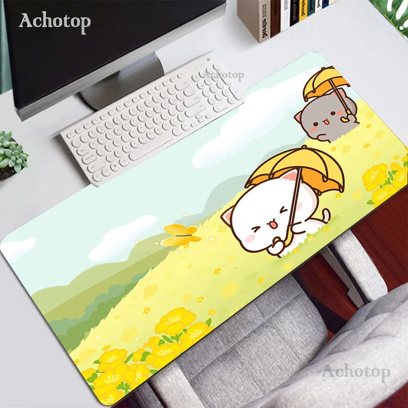 

Large Size Mouse Pad Kawaii Peach Mochi Cat Mouse Pad Natural Rubber PC Computer Gaming Mousepad Cute Desk Mat Locking Edge