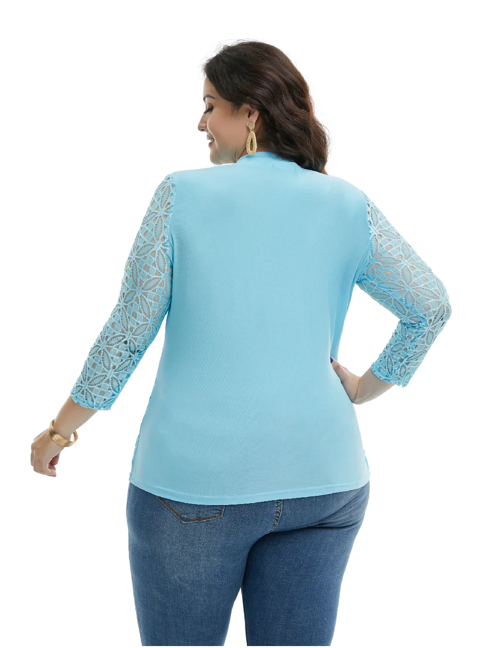 Women\'s Casual Clothes Lace 2 Pieces Design Elegant Solid Big Size Blouse Women Tunic Spring Ladies Plus Size T-shirt