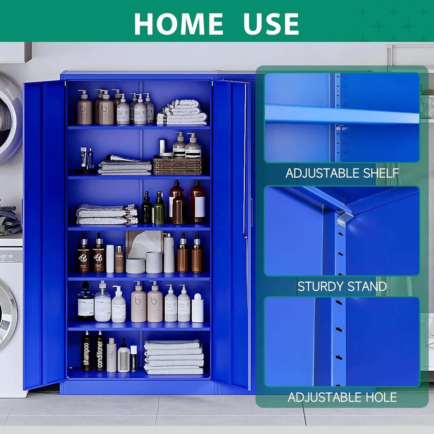 Metal Garage Storage Cabinets with Lock Door and Adjustable Shelves, Steel Tool Cabinets for Home,Warehouse Organisieren (Blue) 4
