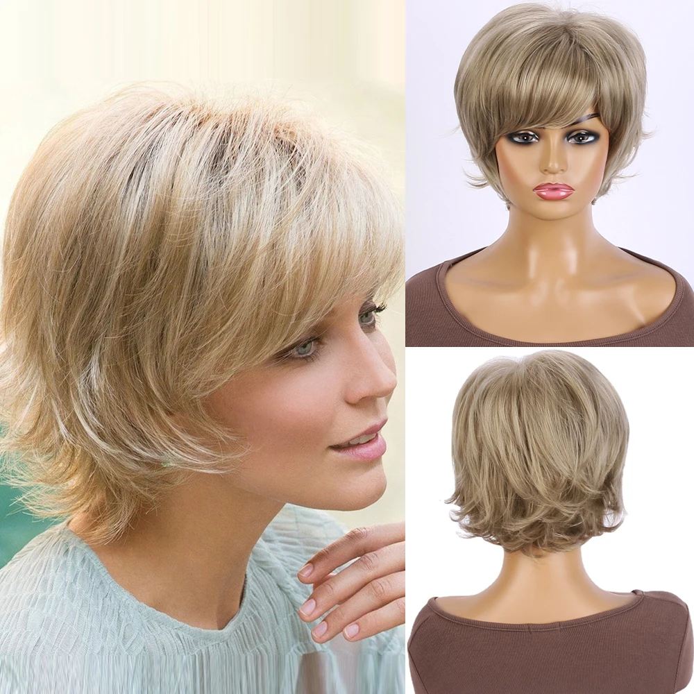 

Synthetic Pixie Cut Short Wig Straight Brown Mixed Hair Heat Resistant Wig for Women Daily Party Cosplay