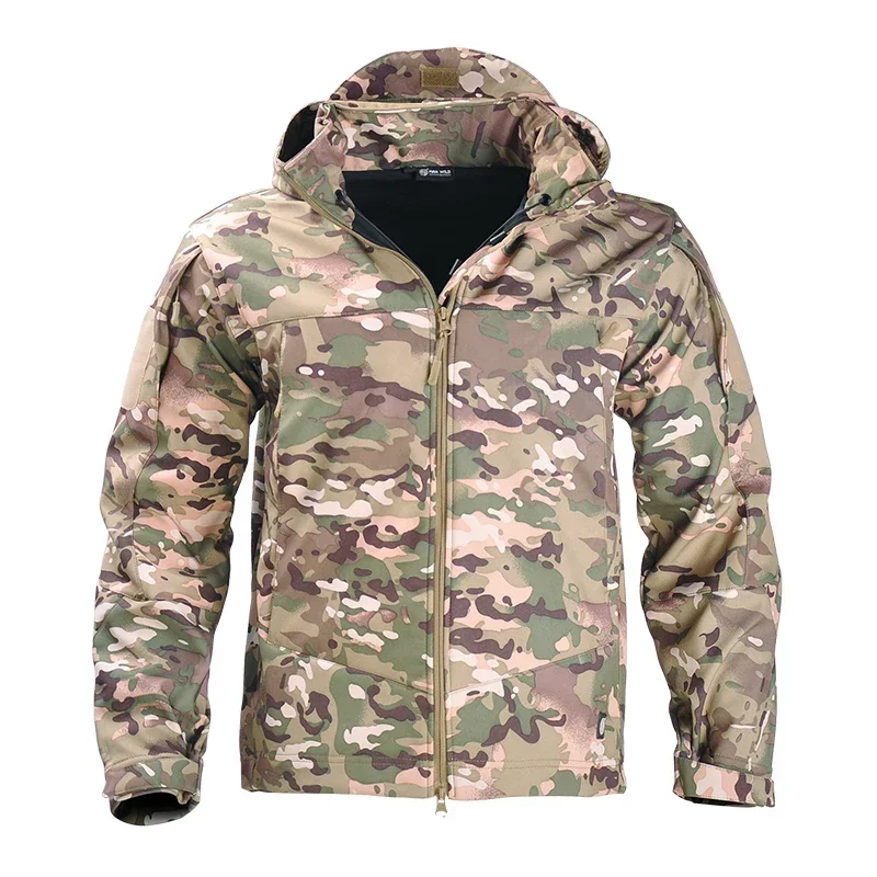 

Jacket Men Hunting Clothes US CP Army Camo Fleece Tactical Jacket Hooded Camping Men's Clothing Windproof Coats