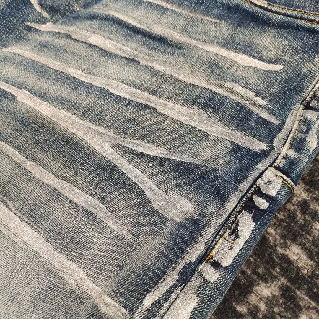 men streetwear white paints slim fit distressed jeans 5