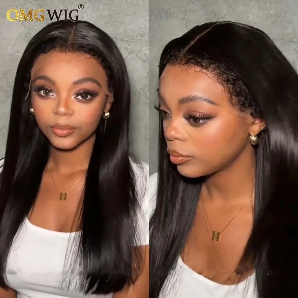 360 Wear & Go Silky Straight Ventilated Human Hair Wig With Hybrid Hairline 5x7/4x4 Glueless Straight Wig With Kinky Edges Remy