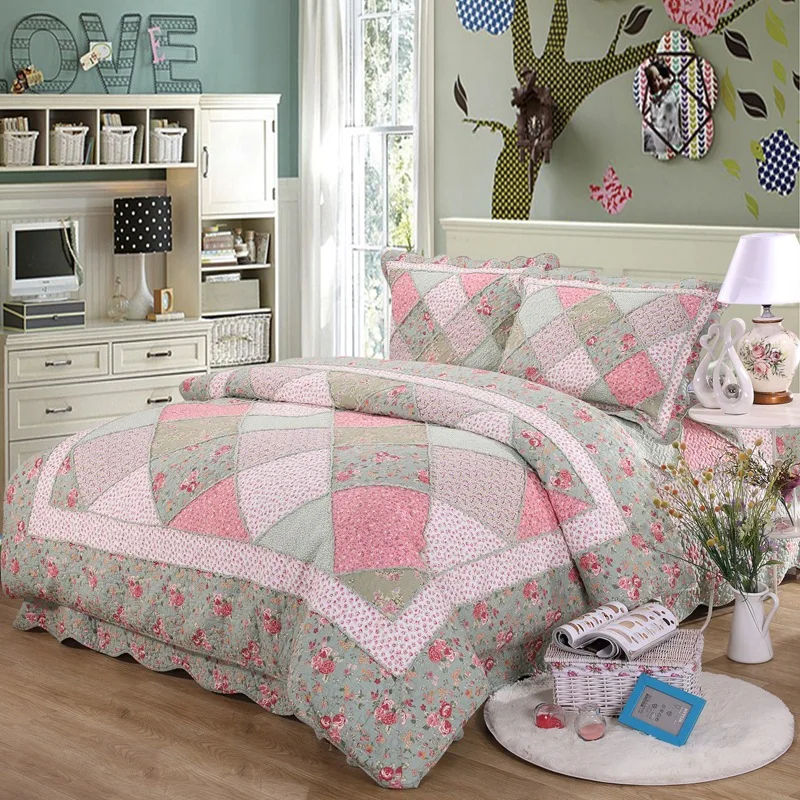 

Floral Patchwork Cotton Quilt Set 3PCS Bedspread on the Bed Blanket for Bed Shams Queen Size Coverlet 4PCS Quilted Bedding Set