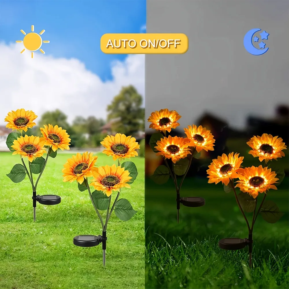 1/3 Head LED Solar Simulation Sunflower Lights Garden Yard Lawn Night Lights Landscape Lamp Home Decoration Flower Light 3