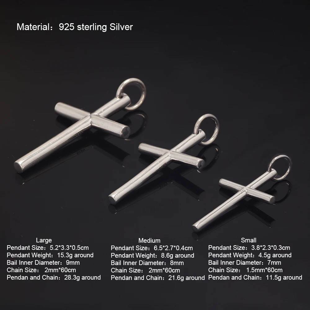 925 Sterling Silver Cross Pendant For Men And Women Smooth High Polishing Simple Design