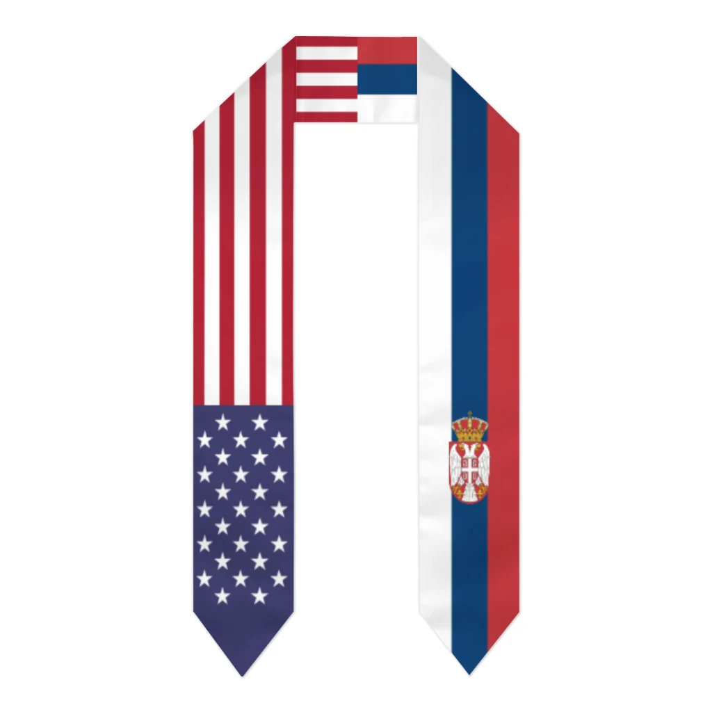 

Graduation Sash Serbia & USA United States Flag Stole Shawls Graduate Wraps Scraf International Student Pride Gifts