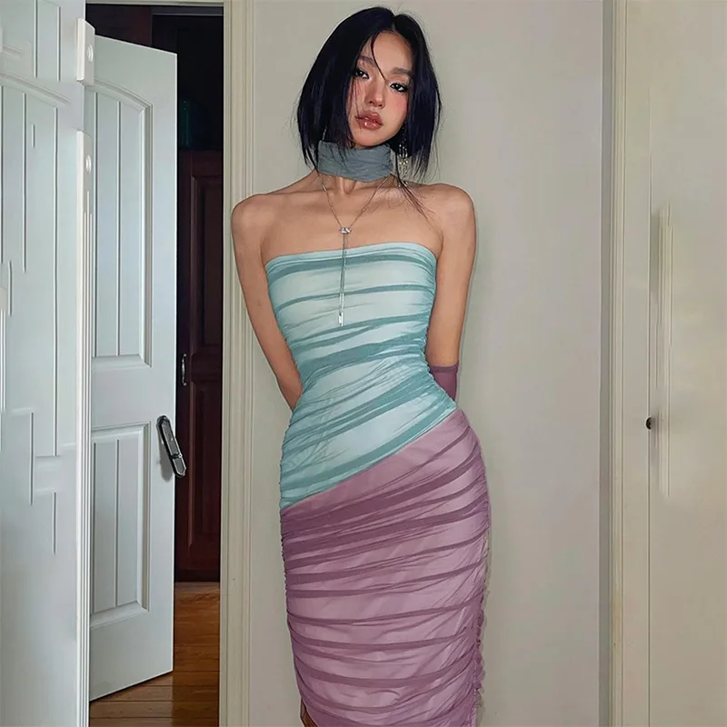 

Модное лоскутное Сетчатое платье с рюшами, длинное платье для женщин, женское сексуальное облегающее платье с перчатками, винтажное платье