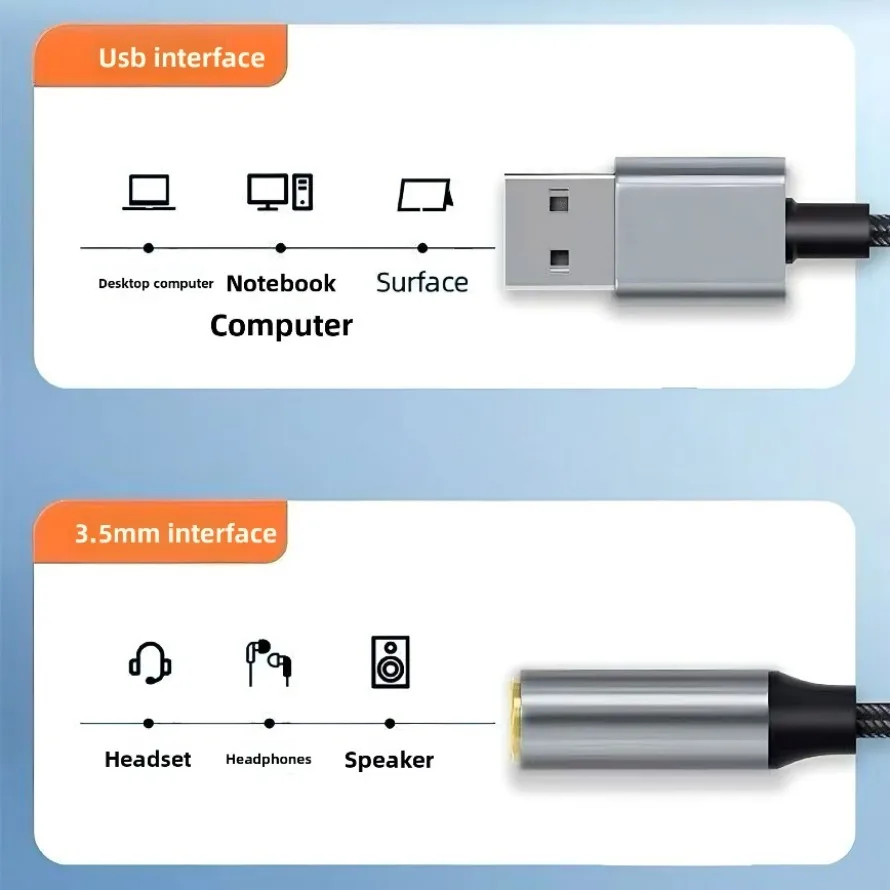 USB to 3.5mm Audio Jack Adapter - External Sound Card Converter for Headsets and Computers