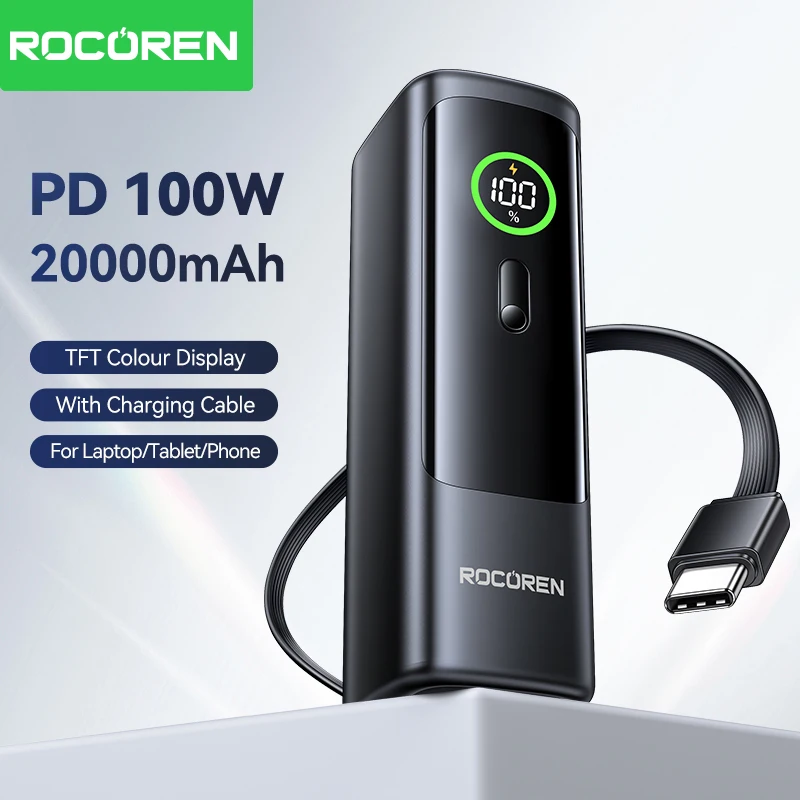 Rocoren 100W Power Bank 20000mAh Built-in Type C Cable Fast Charge Portable External Battery Charger PowerBank for Laptop Phone Best Sellers In Phones Accessories Rocoren 100W Power Bank 20000mAh Built-in Type C Cable Fast Charge Portable External Battery Charger PowerBank for Laptop Phone Best Sellers In Phones Accessories