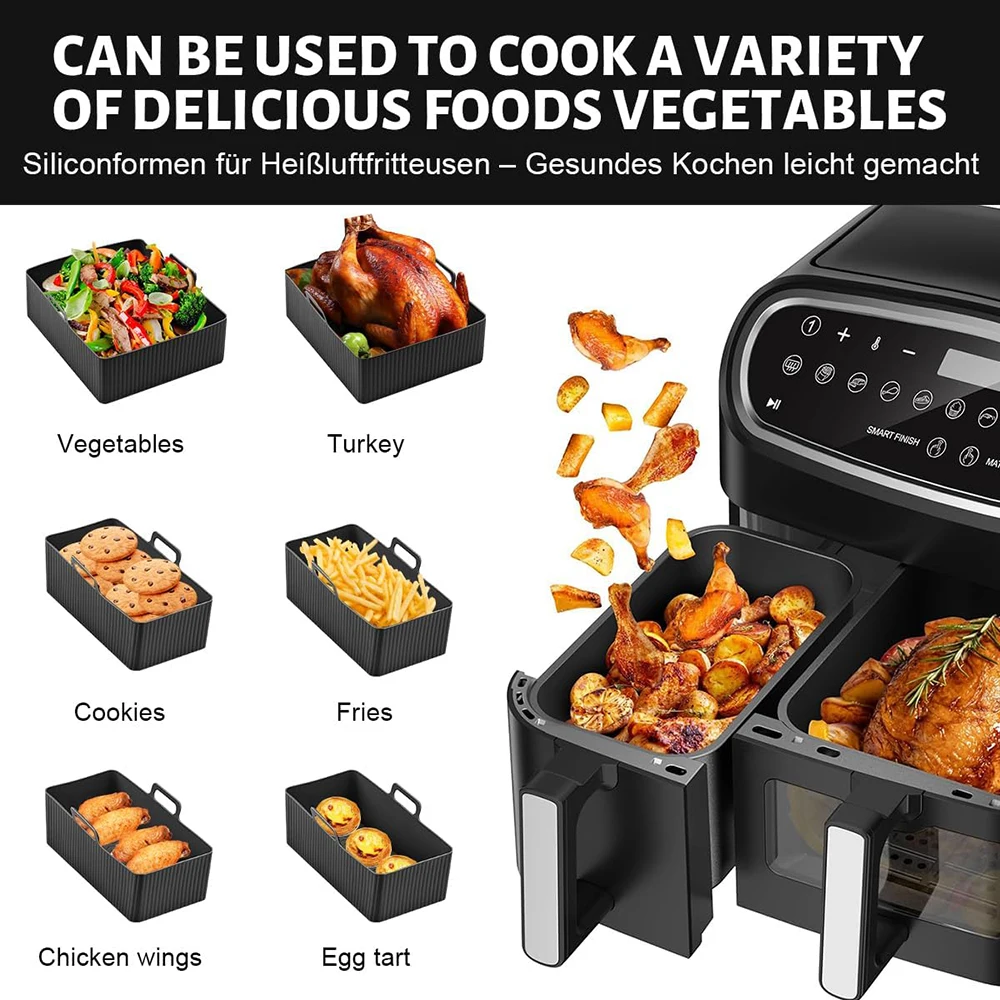 GINOYA Luchtfriteuse Liners voor Tefal Easy Fry 5.2L/3.1L, Toren T17099, Lakeland 5L/3L, Salter EK5729, Netta 5.5L/3.5L, EUARY 4L/6L, Huddle 5L/3.5L, Airfryer Papier Accessoires voor Dual Lade (100