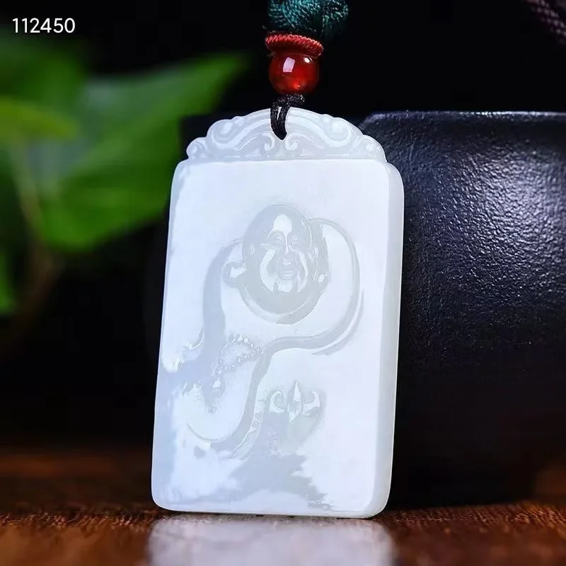 

Natural 100% real white hetian jade carve Buddha jade pendant Bless peace necklace jewellery for men women gifts luck