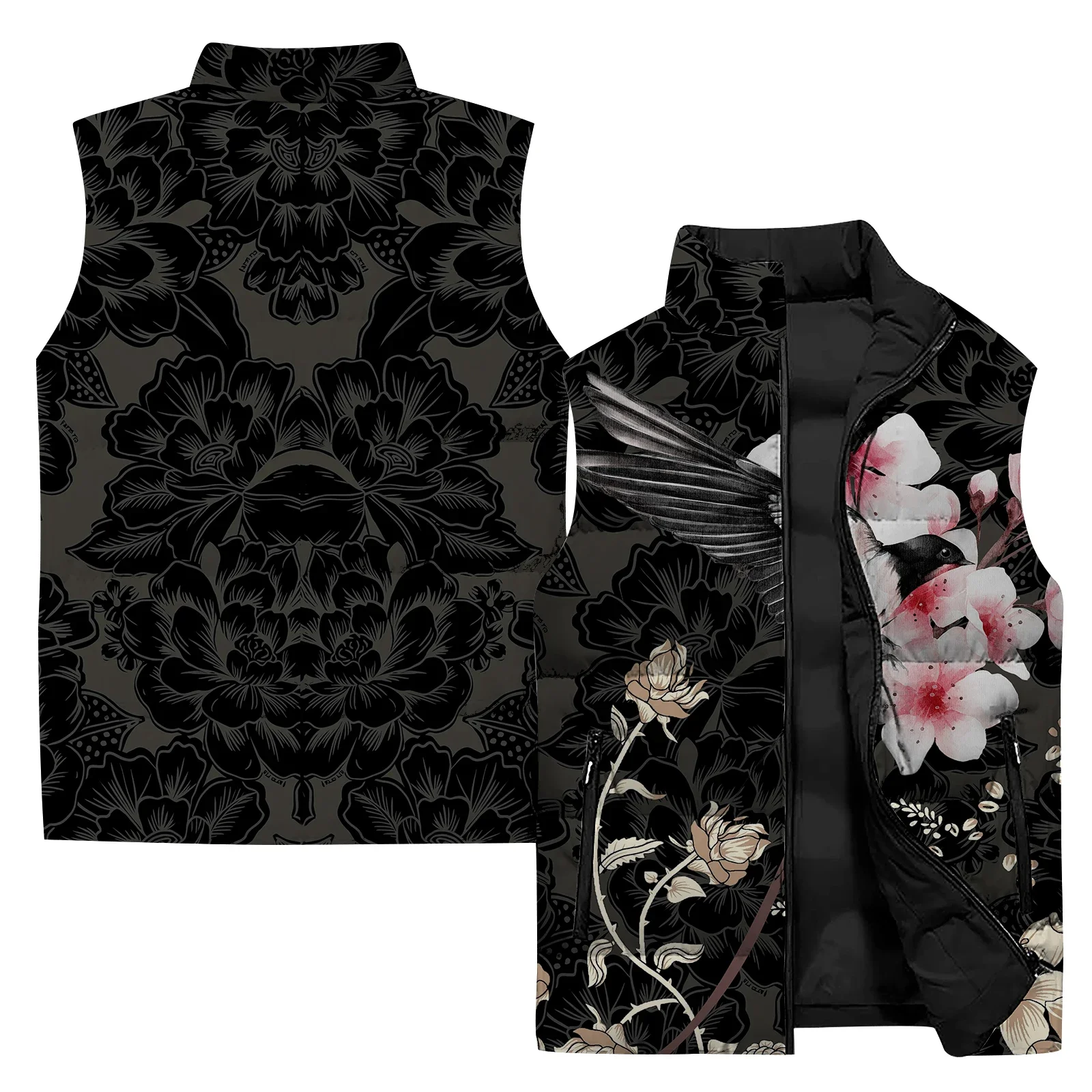 thumbnail image 1 of Chaleco térmico informal de invierno para hombre, chaleco de algodón con estampado de pájaros dorados y cuervos, chaquetas para hombre 2024, ropa resistente al viento y al frío, 1 of 4
