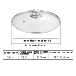 Shatter-Proof Tempered Glass Pot Lid with Stainless Steel Rim for Versatile Home Cooking (32cm)