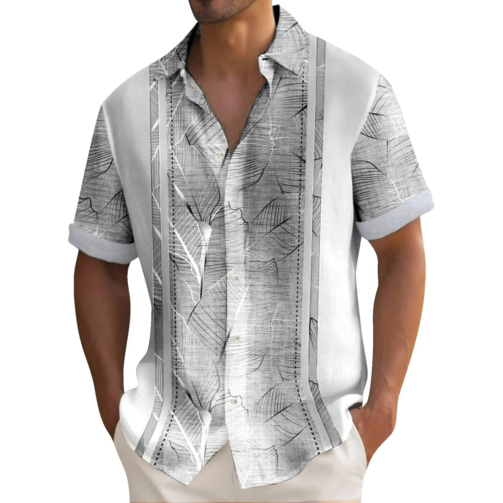Summer Striped Printed Shirts For Men Casual Short Sleeve Button Down Loose Hawaiian Shirt Oversized Men Clothing Lapel Shirt 5
