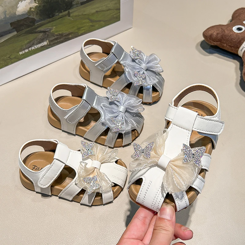 Soft Sole Toddler Beach Sandals for Girls with Ribbons