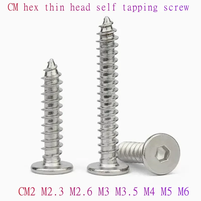 

10/100pc M2 M2.3 M2.6 M3 M4 M5 M6 CM 304 Stainless Steel Ultrathin Hex Ultra Thin Low Flat Wafer Head Self Tapping Wood Screw