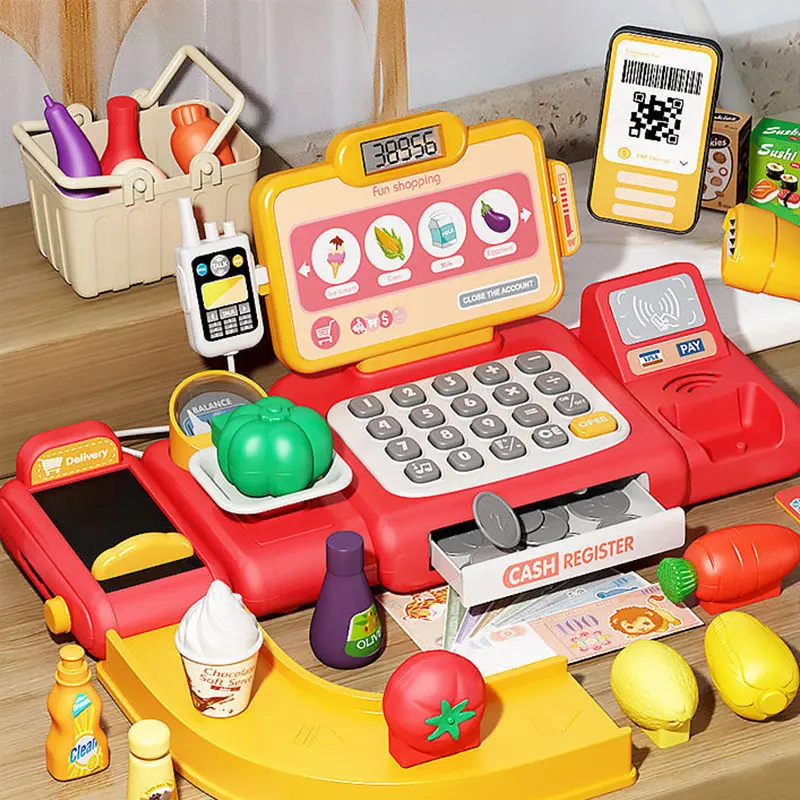 

36/63Pcs Kids Shopping Cash Register Toys Mini Supermarket Set Simulation Food Calculation Checkout Counter Pretend Play Toy
