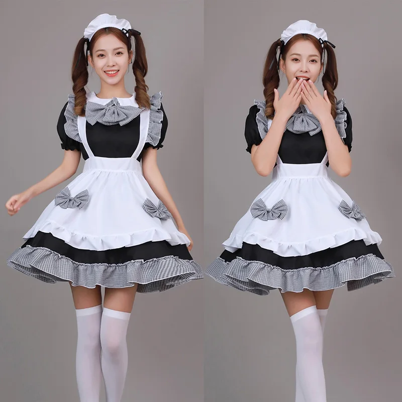

Kawaii Lolita Dress Striped Bow Maid Suit Anime Cosplay Role Play Costume Aesthetic Uniforms Woman Short Sleeve Classical Style