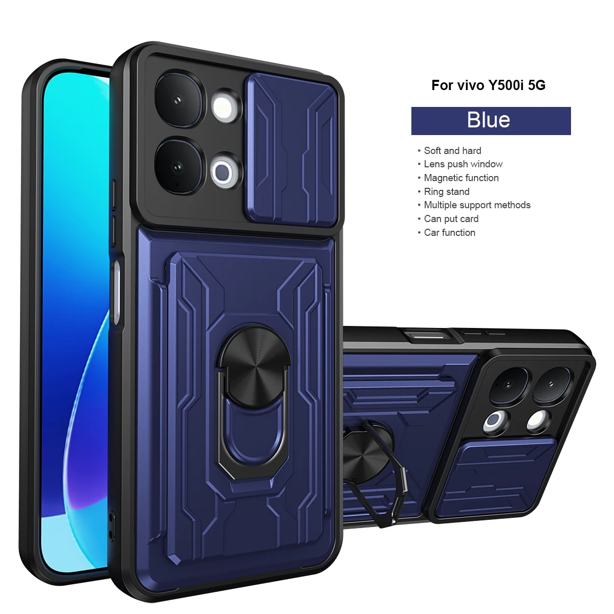 Shockproof Armor Card Holder Case with Slide Lens Protection