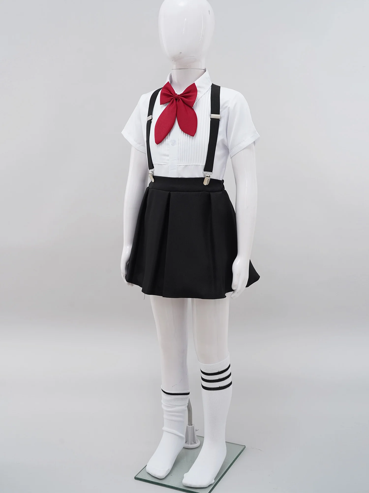 Children Girls Choir Outfits School Uniform Bow Tie Shirt with Suspender Skirt and Socks Schoolgirls Stage Performance Costume japanese school uniform school performance clothes