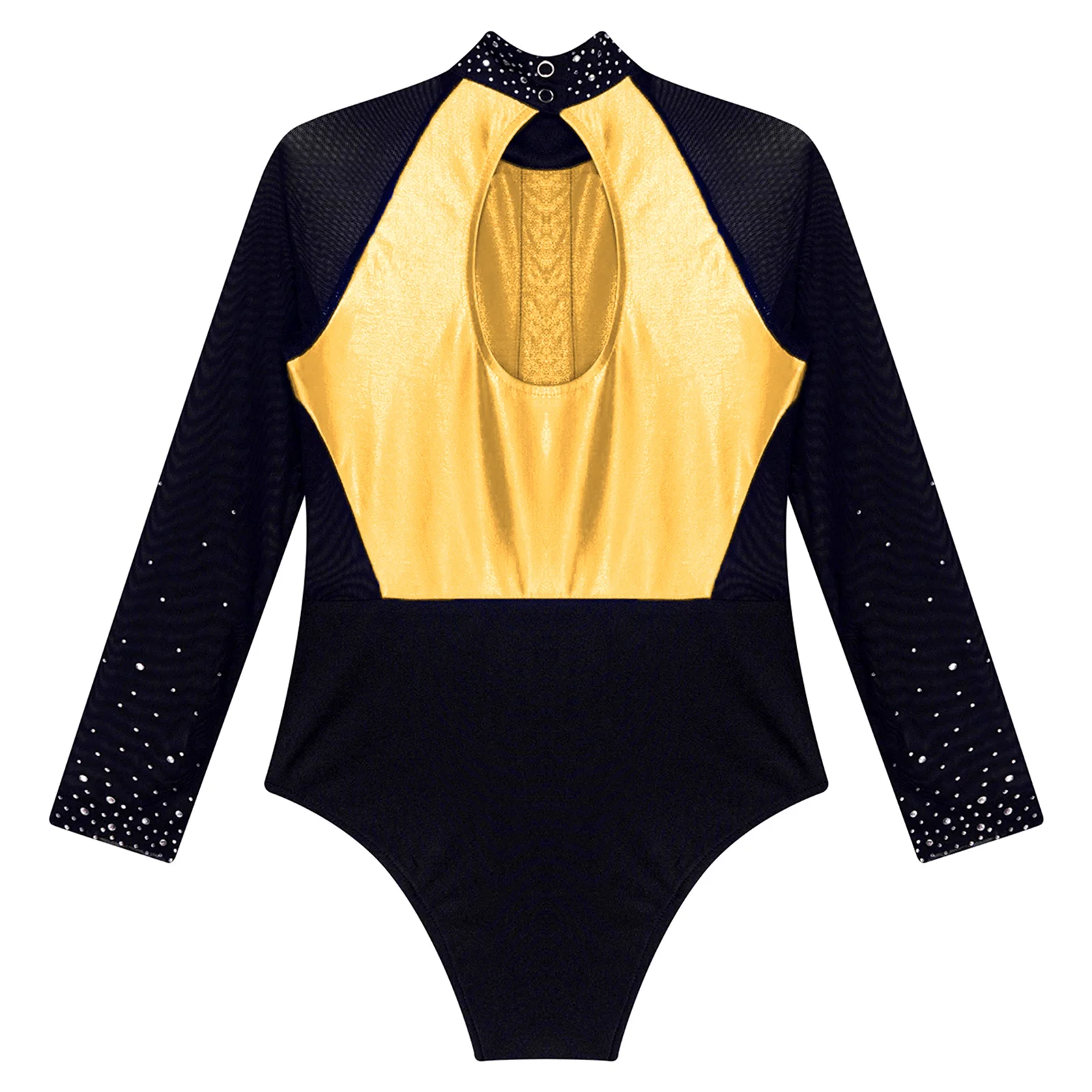 Girls Dance Costumes Ballet Leotard Dance Leotard Kids Rhinestone Mesh Long Sleeve Keyhole Back Gymnastics