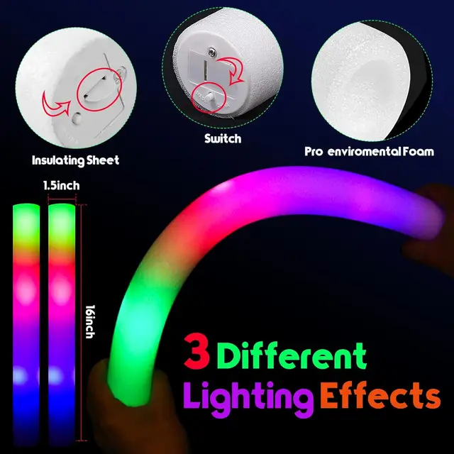 Bâtons lumineux en mousse avec 3 Modes, 30 pièces, bâton lumineux clignotant Led coloré, fournitures de fête qui brillent dans la nuit pour Concert de Raves de mariage 2