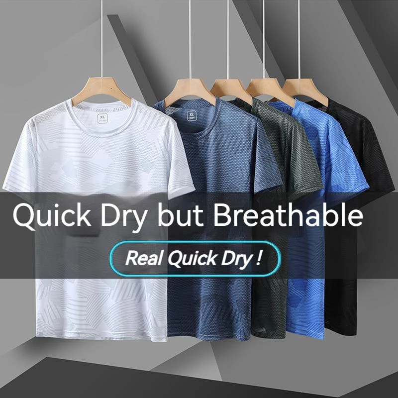 Outdoor Camping Fishing Hiking T-Shirt Men Quick Dry Summer Camouflage Sport Tops Round Neck Ice Silk Short Sleeve Tee Shirt