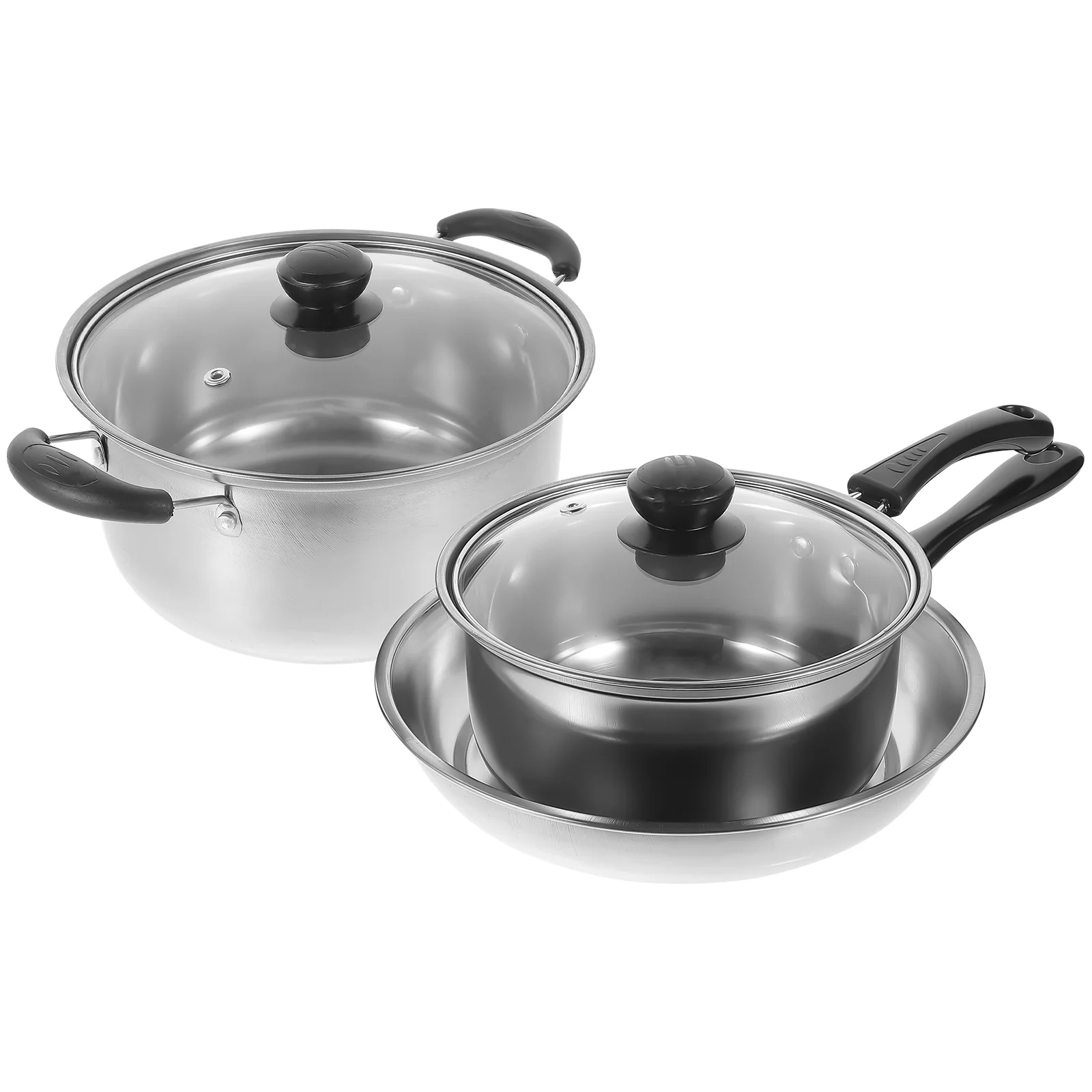 

Stainless Steel Pot Set Cookware Sauce Pan Cooking Pots with Lids Metal Soup Stockpot Food Small Saucepan 430