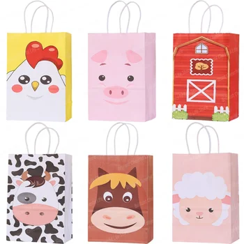 6/12Pcs sacchetti regalo di animali da fattoria per Barnyard festa di compleanno caramelle di carta trattare Goody Bag ragazze ragazzi bomboniere decorazioni per Baby Shower