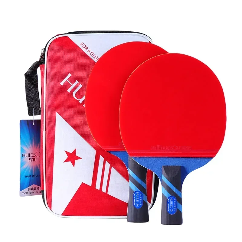 

7 Stars Table Tennis Racket Professional Ping Pong Bat Paddles Pingpong Training Carbon Set Short Long Handle Rubber Bag 2Pcs