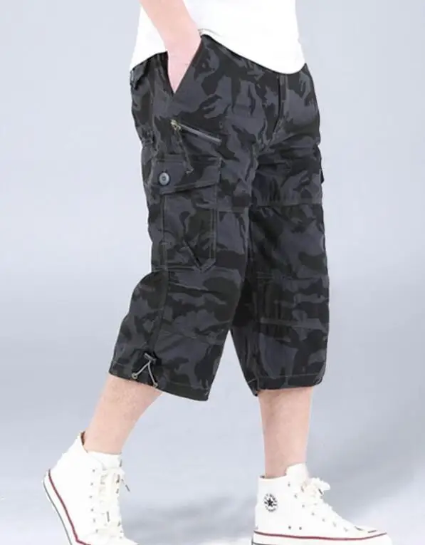 

Men Summer Calf-Length Pants Cargo Shorts Multi Pockets Breeches Military Camouflage Shorts