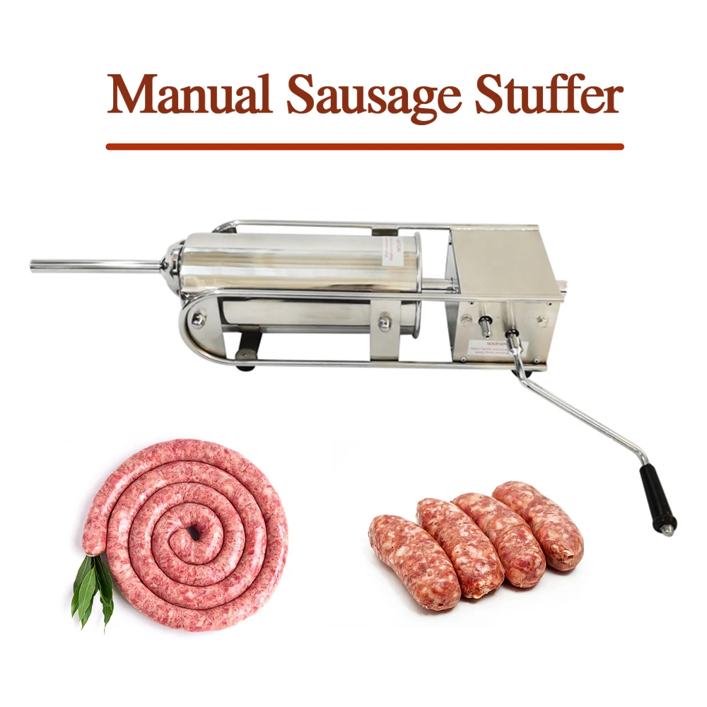 ITOP Manual Sausage Stuffer 3L/ 5L/ 7L Horizontal Sausage Filler Commercial Sausage Maker Stainless Steel Funnels Kitchen Tools