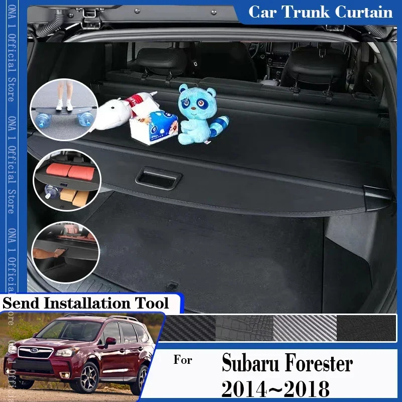 

For Subaru Forester SJ 2014~2018 Car Rear Trunk Curtain Covers Retractable Shields Luggage Rack Partition Shade Auto Accessories