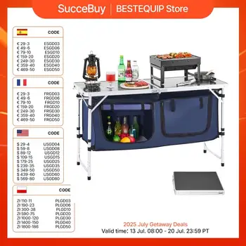 VEVOR Tavolo da Cucina da Campeggio Pieghevole per Esterni, 3 Altezze Regolabili, Stazione di Cottura Portatile Leggera in Alluminio con Organizzatore per Riporre Oggetti, Maniglia per Trasporto, Blu 1