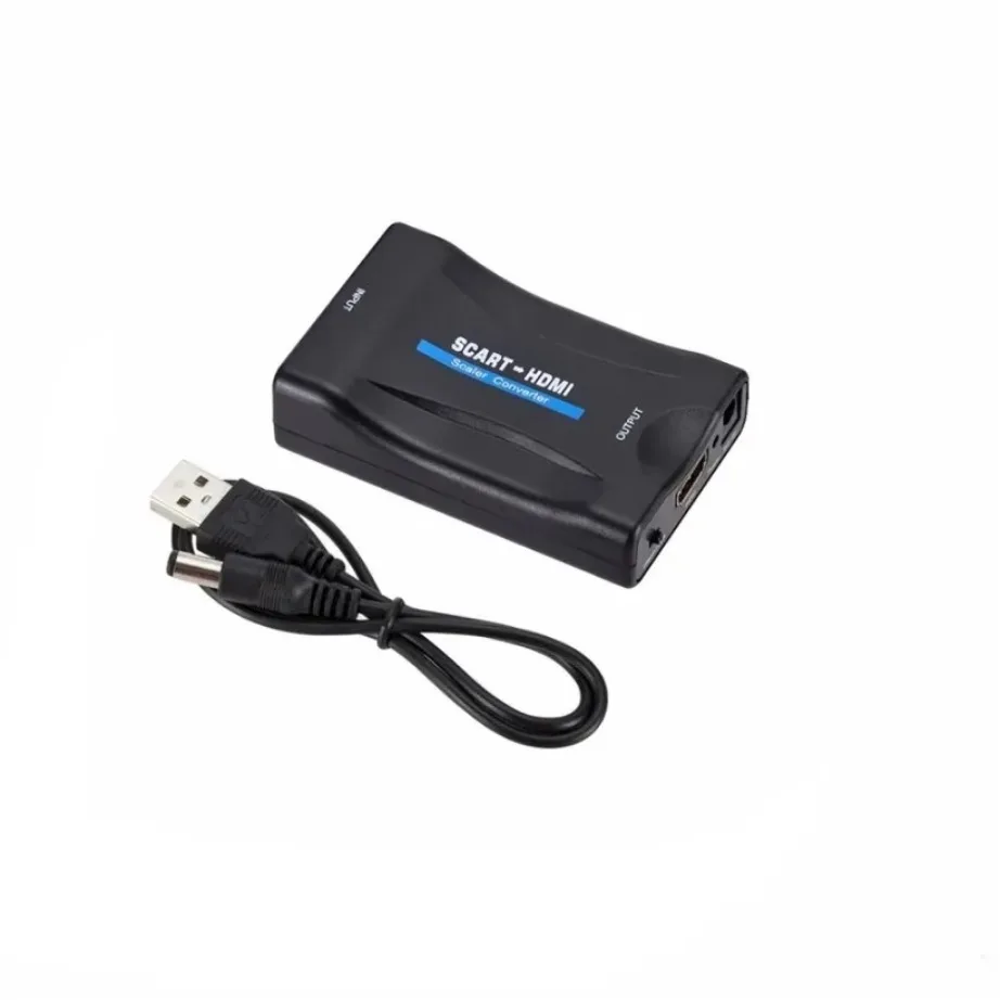 SCART To HDMI-compatible Video Audio Upscale Converter Adapter YIGETOHDE 1080P SCART To HDMI-compatible Video Audio Upscale Converter Adapter for HD TV DVD Sky Box STB Plug and Play DC Cable