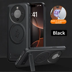 Leather Magnetic Stand Case with Wireless Charging and Shockproof Protection for Honor X70 (Black)
