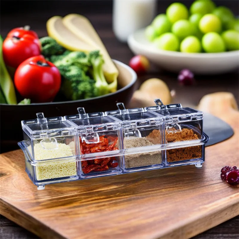 1 Set Clear Seasoning Box Set 4pcs Clear Seasoning Storage Container With  Spoon Clear Seasoning Rack Spice Pots For Pepper Spice - AliExpress