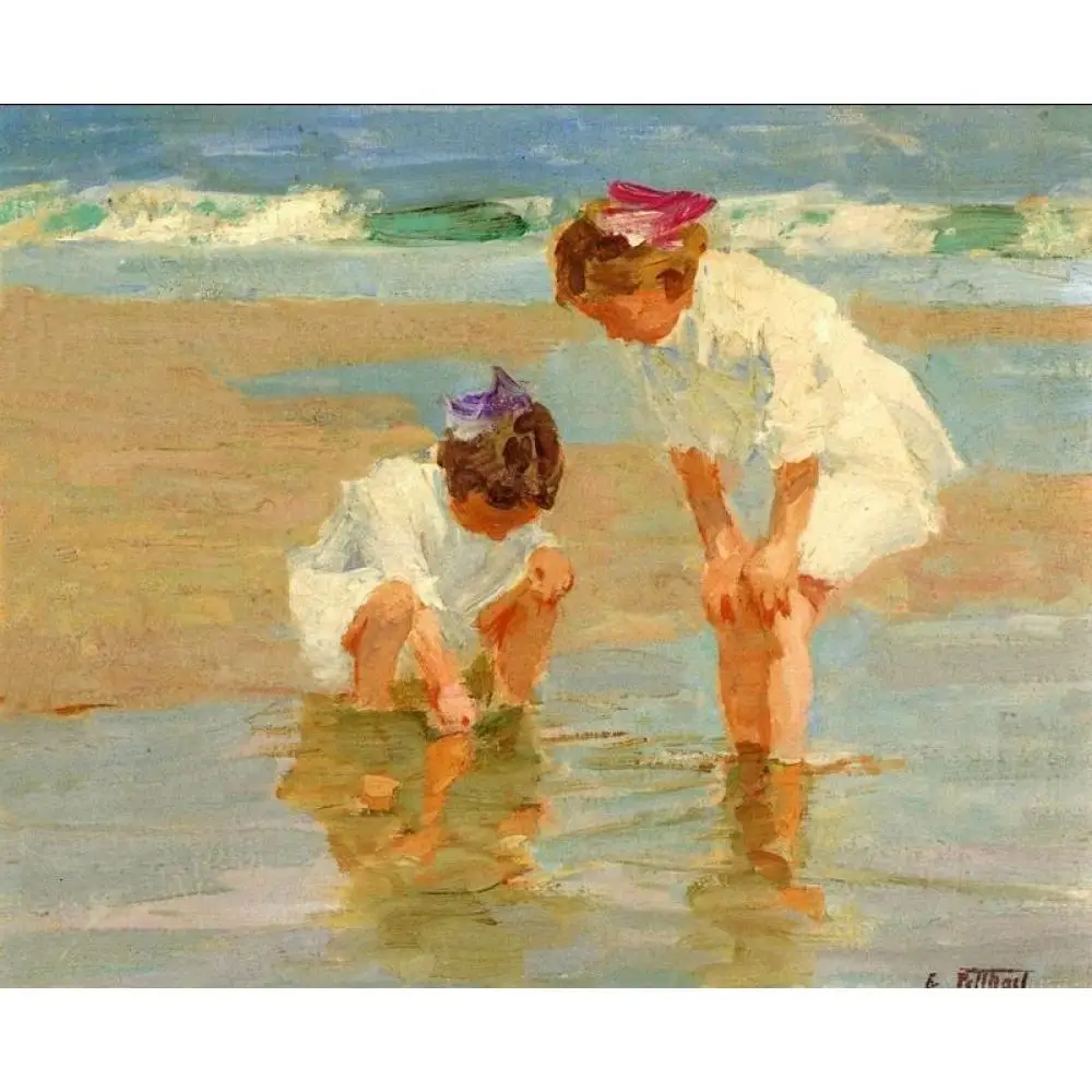 

Children on the Beach Canvas Art Handmade Oil Painting Edward Henry Potthast Artwork Modern Landscape for Kid Room Wall Decor